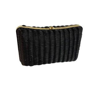 Purse Black Wicker Clutch with Gold Chain Vintage EUC